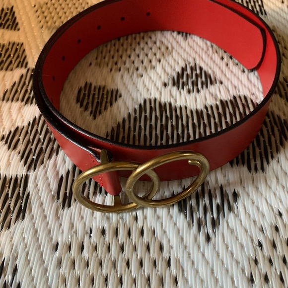 Auxiliary Red and Gold Leather Belt with O-Ring Buckle - Picture 1 of 4